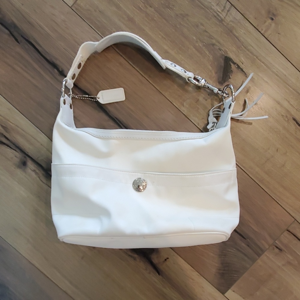 Coach Hampton Canvas and Leather White Hobo